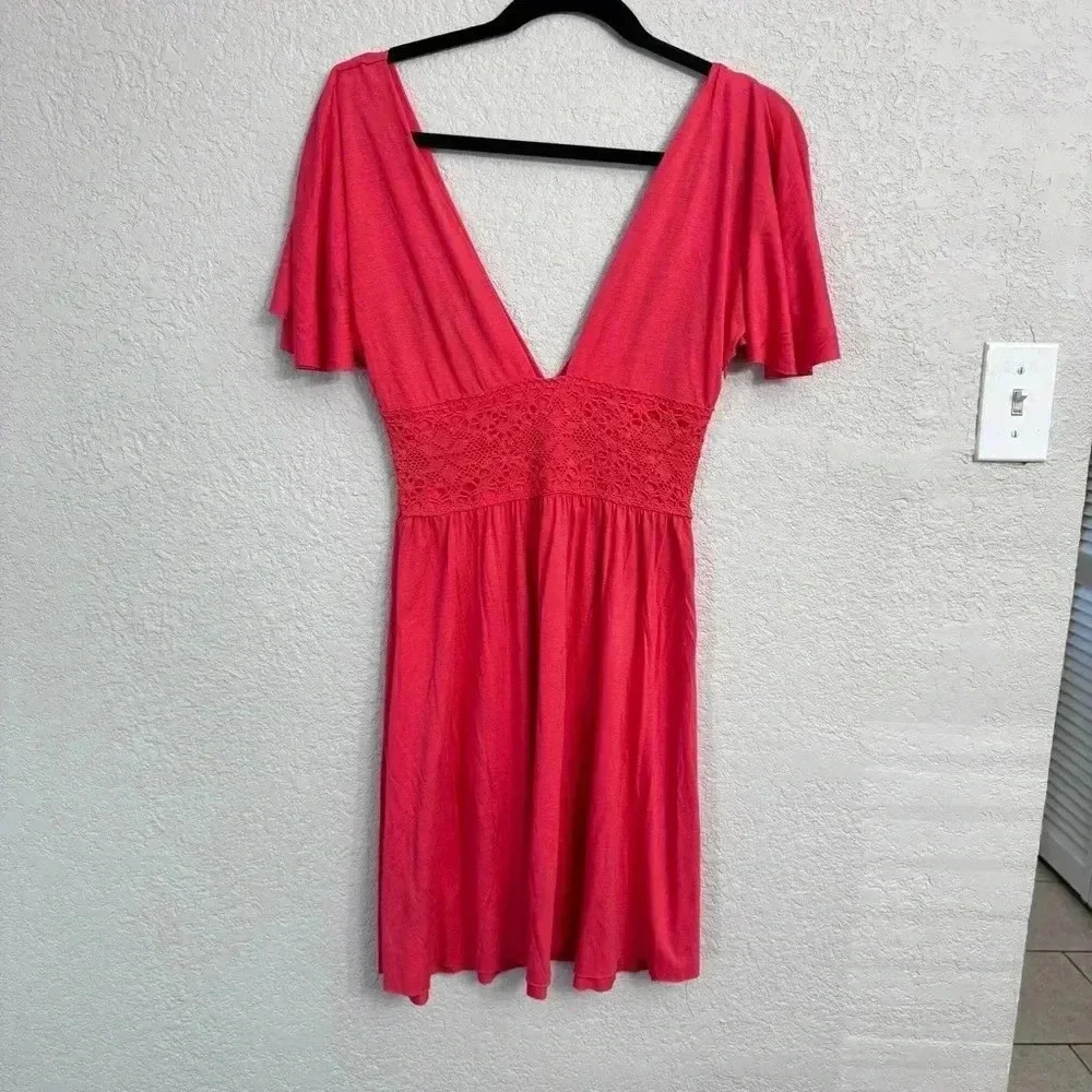 Vintage 90s Baby Phat Red Babydoll Dress Lace Waist XS